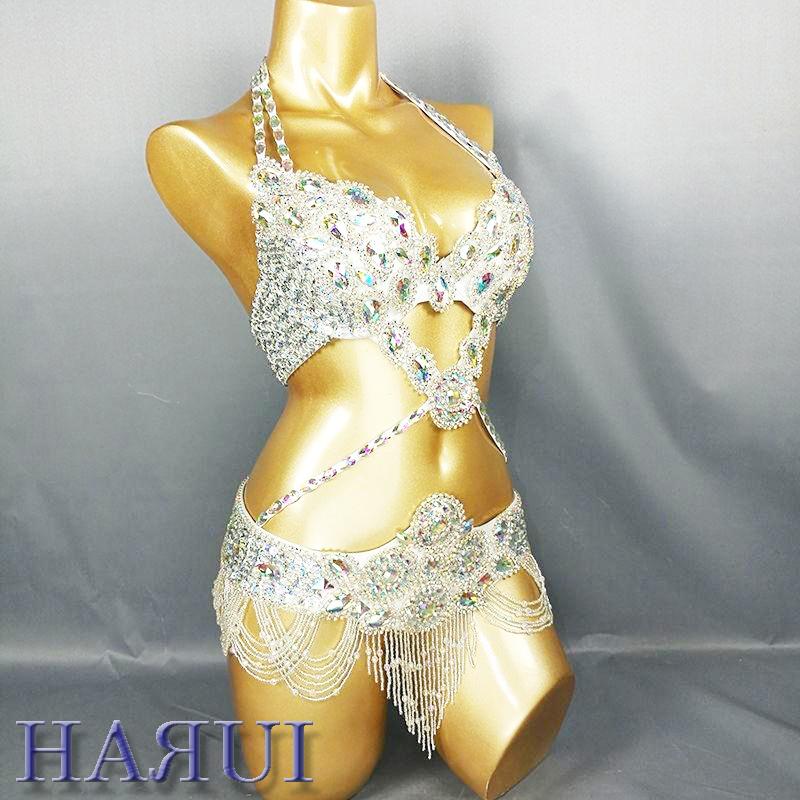 ベリーダンス 衣装 Vドロップ ブラ ベルト 上下2点 セット シルバー