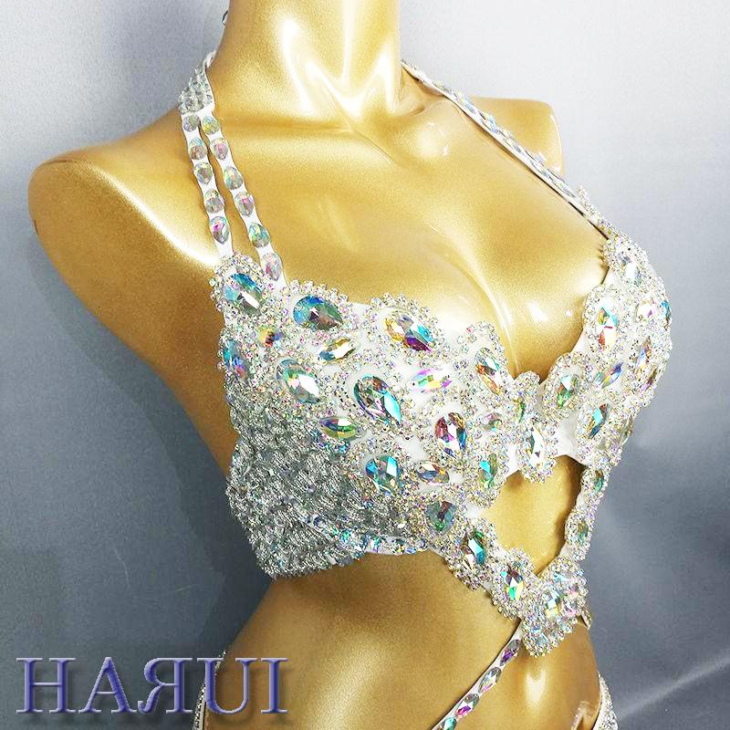 ベリーダンス 衣装 Vドロップ ブラ ベルト 上下2点 セット シルバー