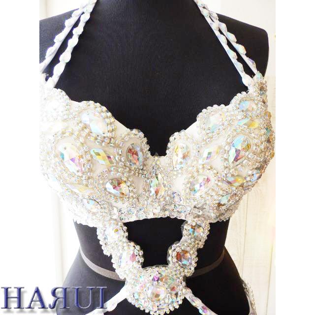 ベリーダンス 衣装 Vドロップ ブラ ベルト 上下2点 セット シルバー