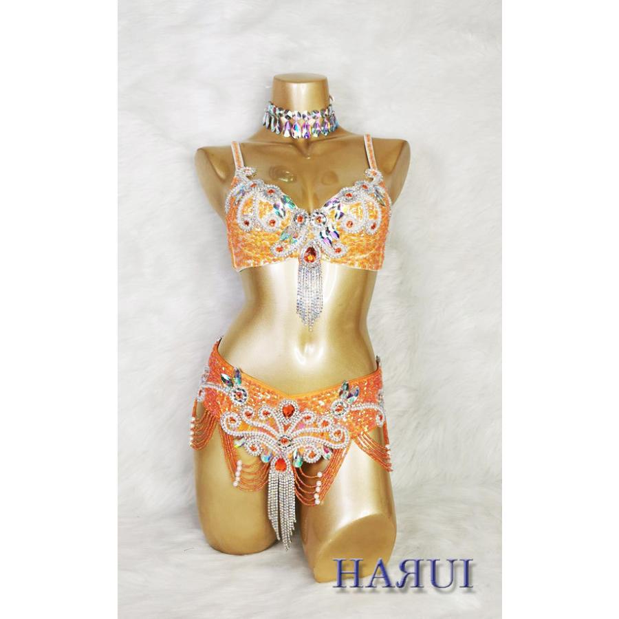 ベリーダンス 衣装 ブラ ベルト パール しずく 上下2点 セット