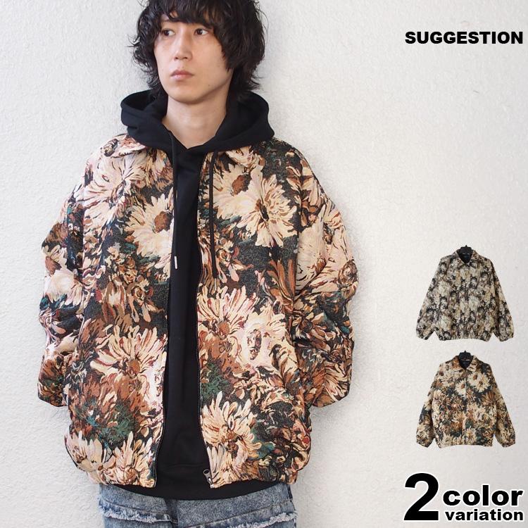 SUGGESTION ボンバージャケット フラワー柄 ネコ柄 総柄 メンズ