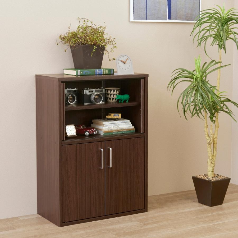 白井産業 食器棚 カップボード キッチン棚 収納 ガラス扉 スライド