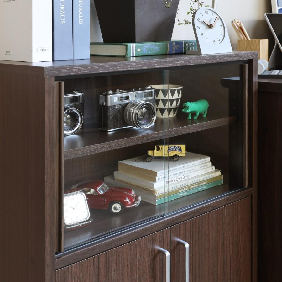 白井産業 食器棚 カップボード キッチン棚 収納 ガラス扉 スライド