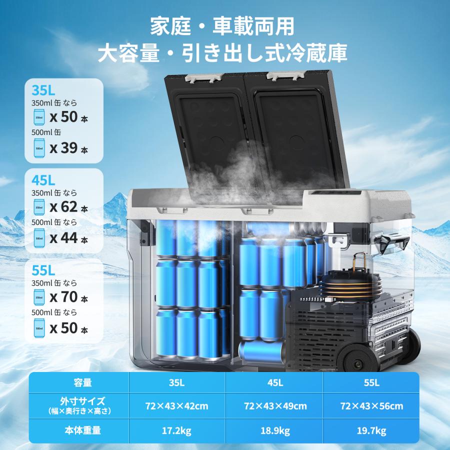 バッテリー付き！ポータブル冷蔵冷凍庫 車載冷蔵庫 バッテリー式 2室