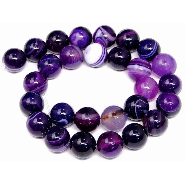 g3-984E 紫白縞 瑪瑙 14mm メノウ パープル ストライプ アゲート 1連