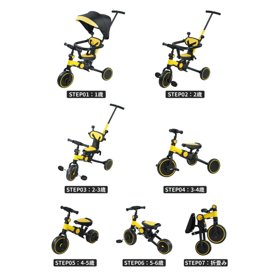 HZDMJ 三輪車 手押し 1歳 7in1 折りたたみ 手押し棒付き コンパクト