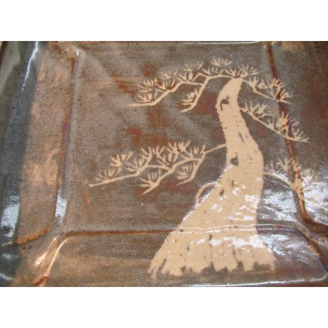 泥陶 深川勝美 鼡志野 松絵 角鉢 四方鉢 共箱 器 鉢 陶器 陶芸 作家 未