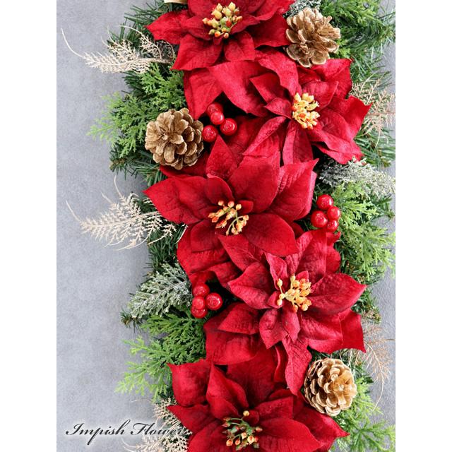 クリスマスリース ポインセチア スワッグ 赤 玄関 おしゃれ 造花 W-372