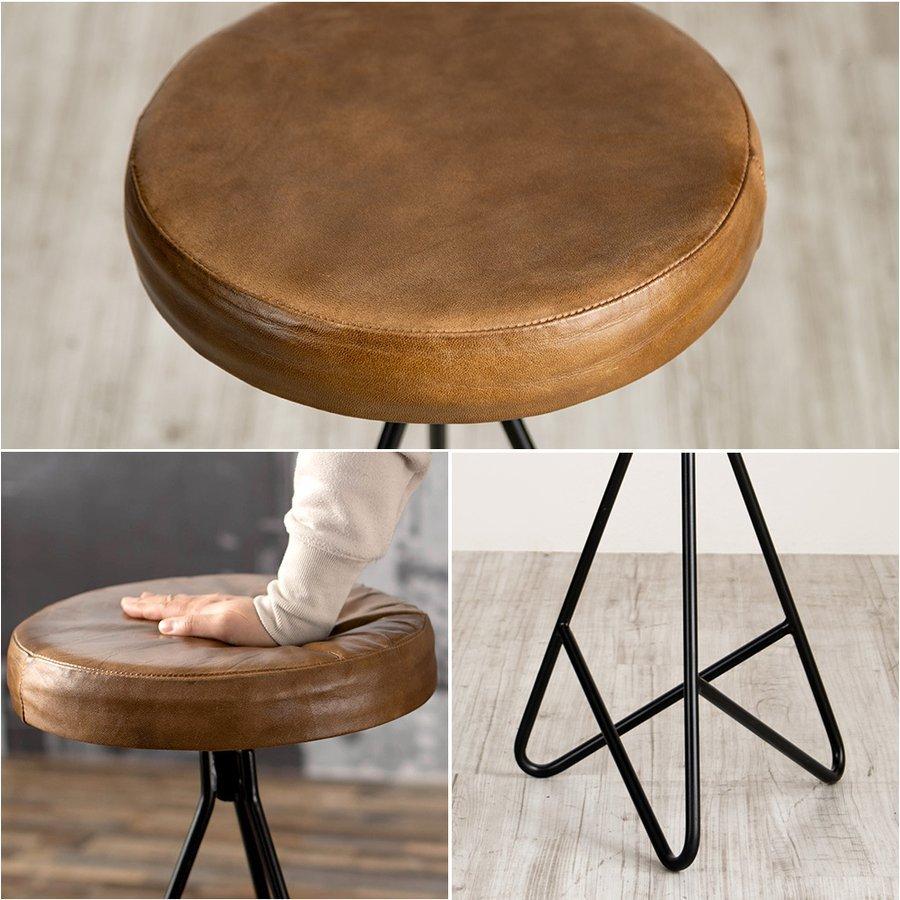 スツール レザー 革 アイアン おしゃれ 北欧 丸 椅子 イス チェア