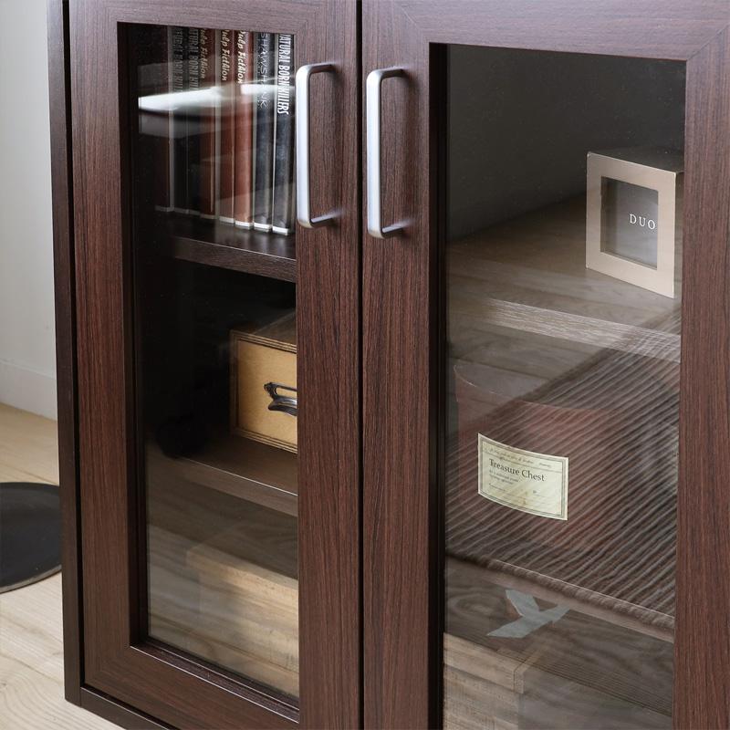 キャビネット ガラス扉 引き出し 木製 ナチュラル 幅60cm 奥行35cm 高