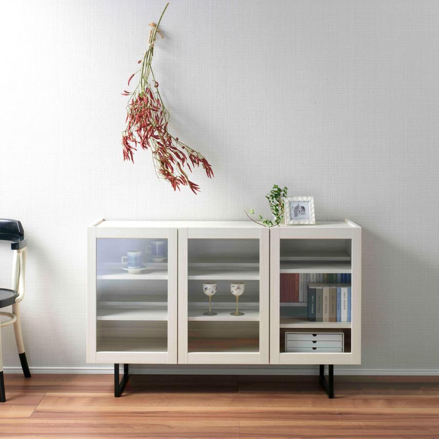 サイドボード ガラス扉 キャビネット ホワイト 白 幅120cm 奥行33cm 高