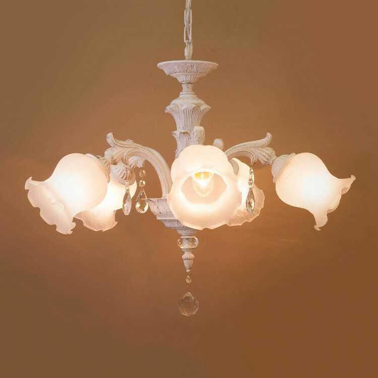 ペンダントライト 5灯 フラワー E26 白 ホワイト アンティーク