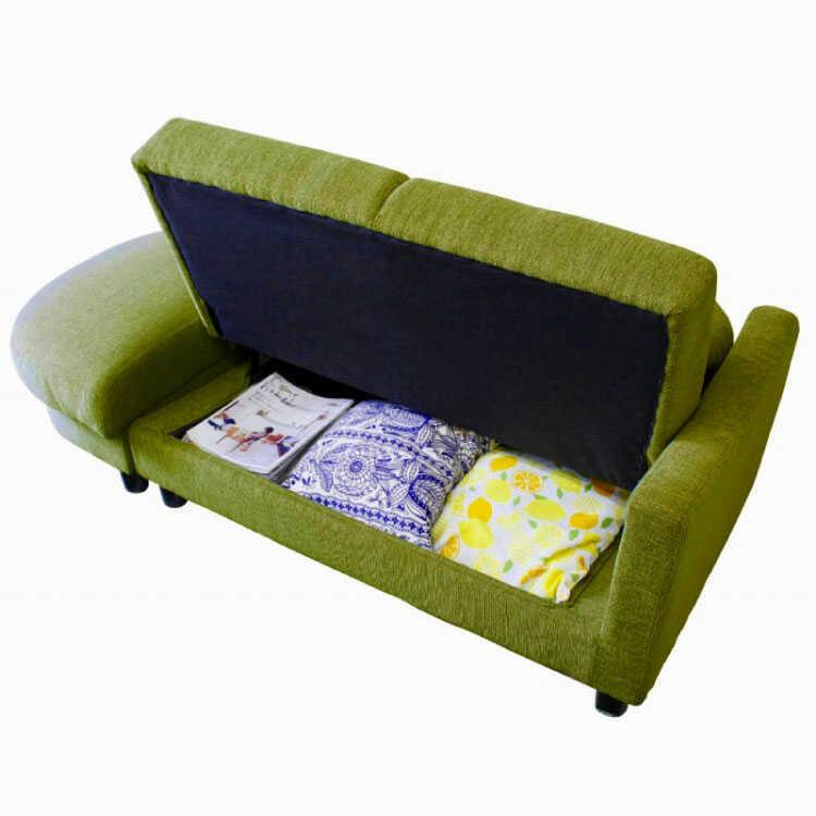 ソファー スツールセット 収納付 ソファベッド グリーン 緑色 布製 2人