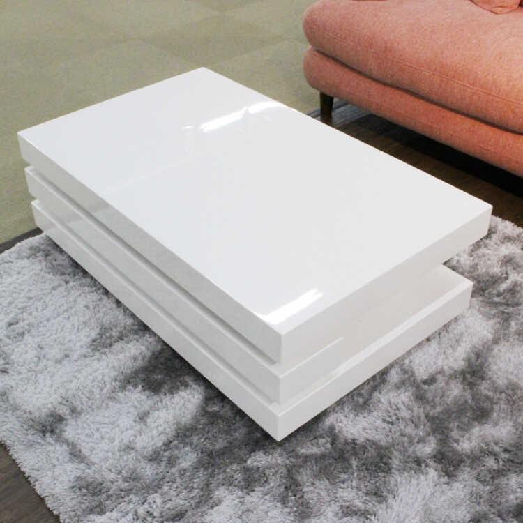 センターテーブル おしゃれ 白 幅100cm 鏡面 光沢 ホワイト モダン