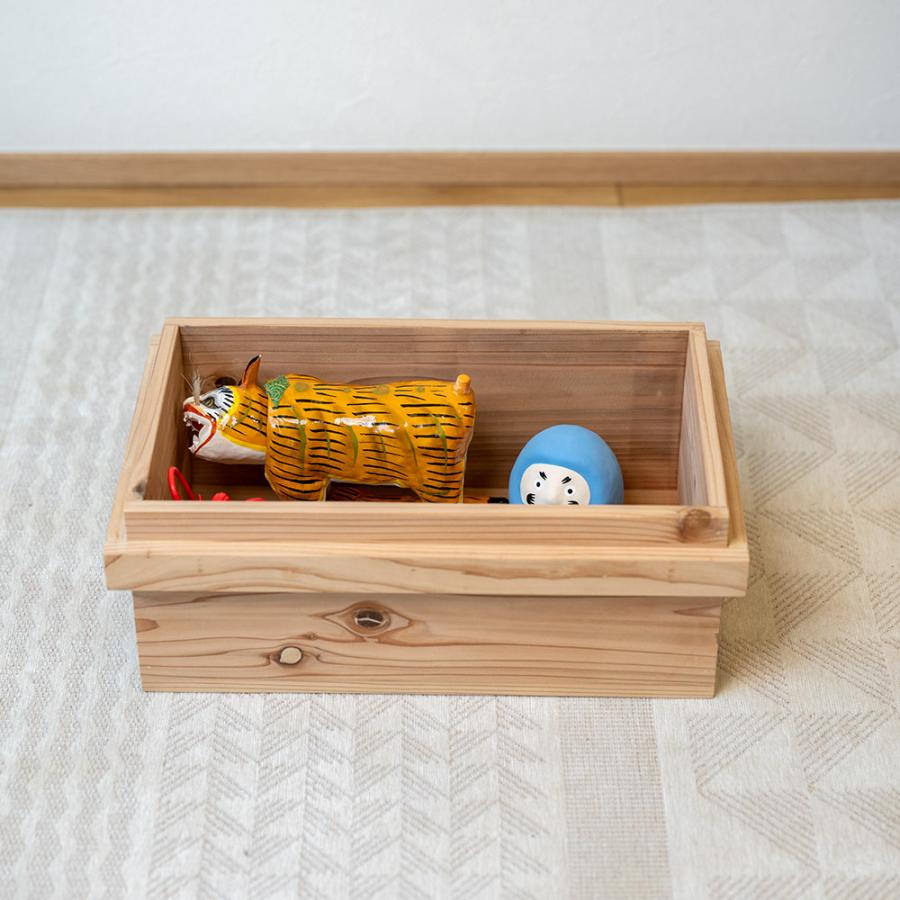 国産杉材のふた付き収納箱 大 りんご箱 茶箱 収納ボックス BOX
