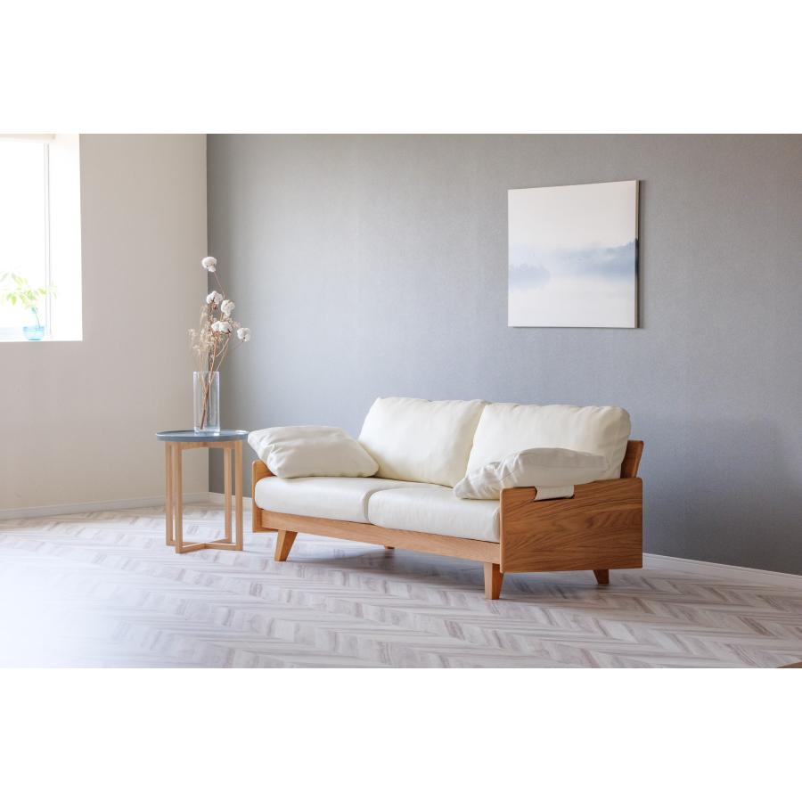 シギヤマ家具オーク材天然革➕合成皮革 ソファ白