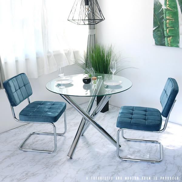 GLA-SSIC x AZURE ダイニングテーブルセット ガラス 円形 3点 2人用 丸