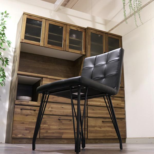 ダイニングチェア 2脚セット アンティーク ブラック アイアン PVC