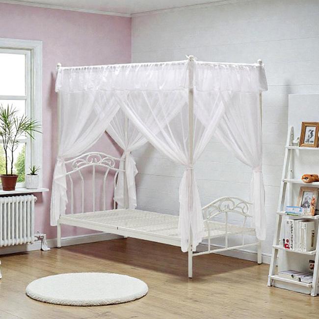 天蓋カーテン付きベッド シングル ベッド フレーム ピンク ホワイト 白