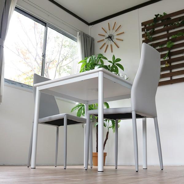 ダイニングテーブルセット 2人掛け ホワイト 3点セット 白 鏡面