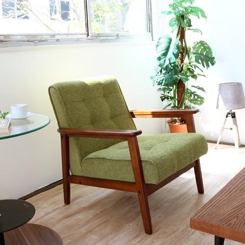 アンティーク風 一人掛けソファー ファブリック グリーン 北欧風 木肘