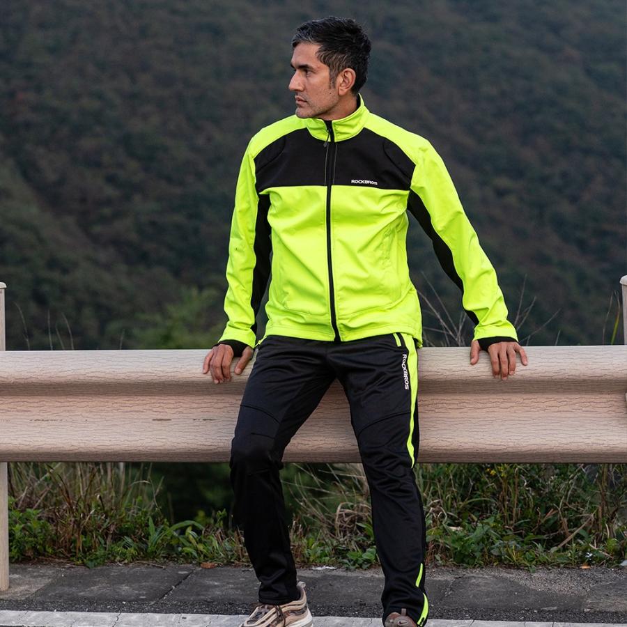 ROCKBROS サイクルジャージ ジャケット 自転車 秋冬 蛍光 防寒 保温 裏