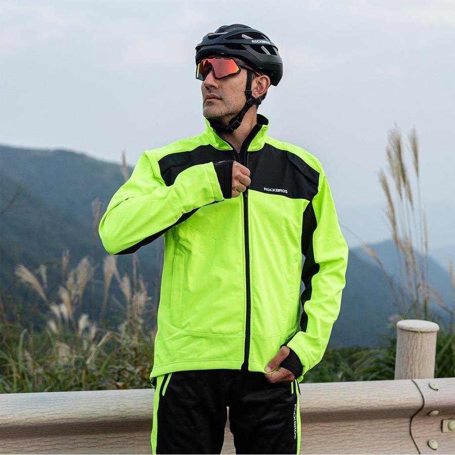 ROCKBROS サイクルジャージ ジャケット 自転車 秋冬 蛍光 防寒 保温 裏