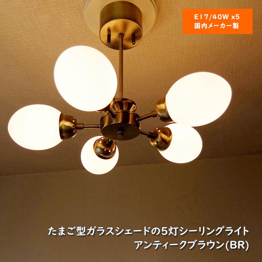 シーリングライト 天井照明 5灯 スポットライト ブラウン 乳白ガラス
