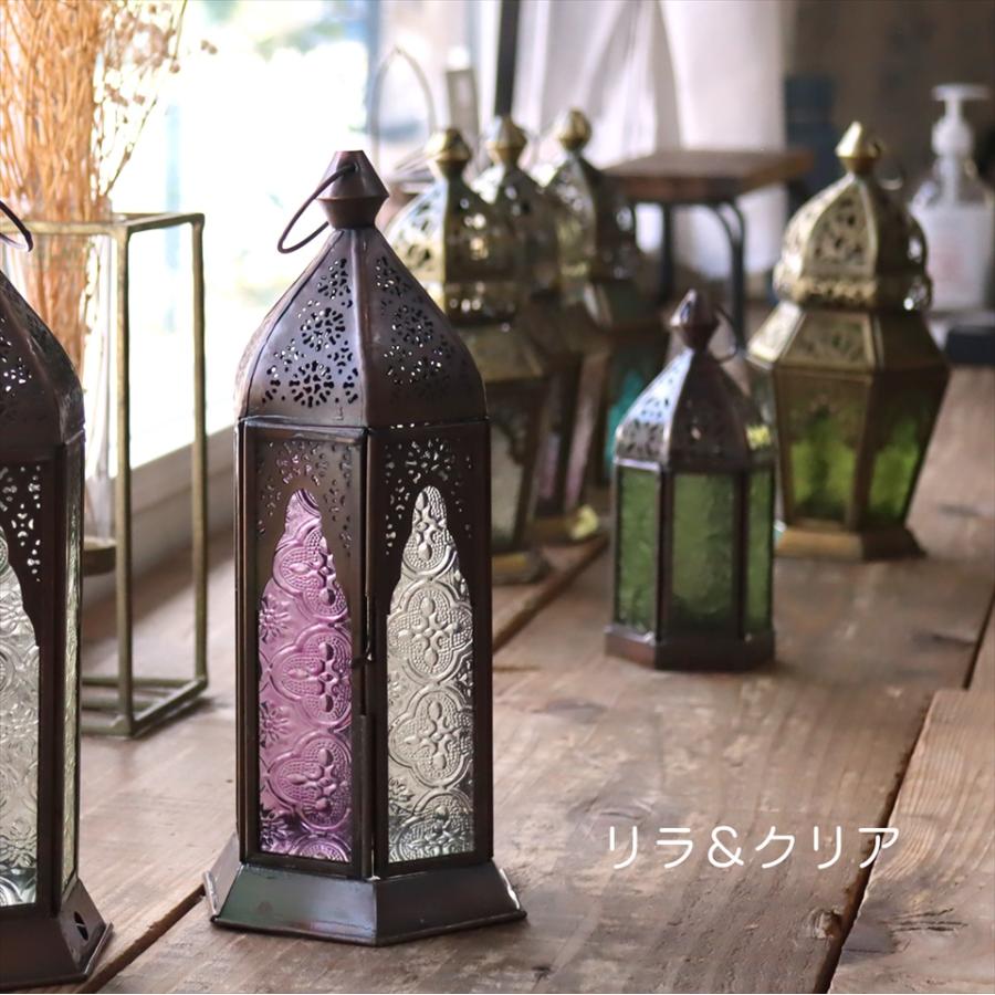 モロッコランタン キャンドルホルダー 高さ24cm 6面のレリーフガラス