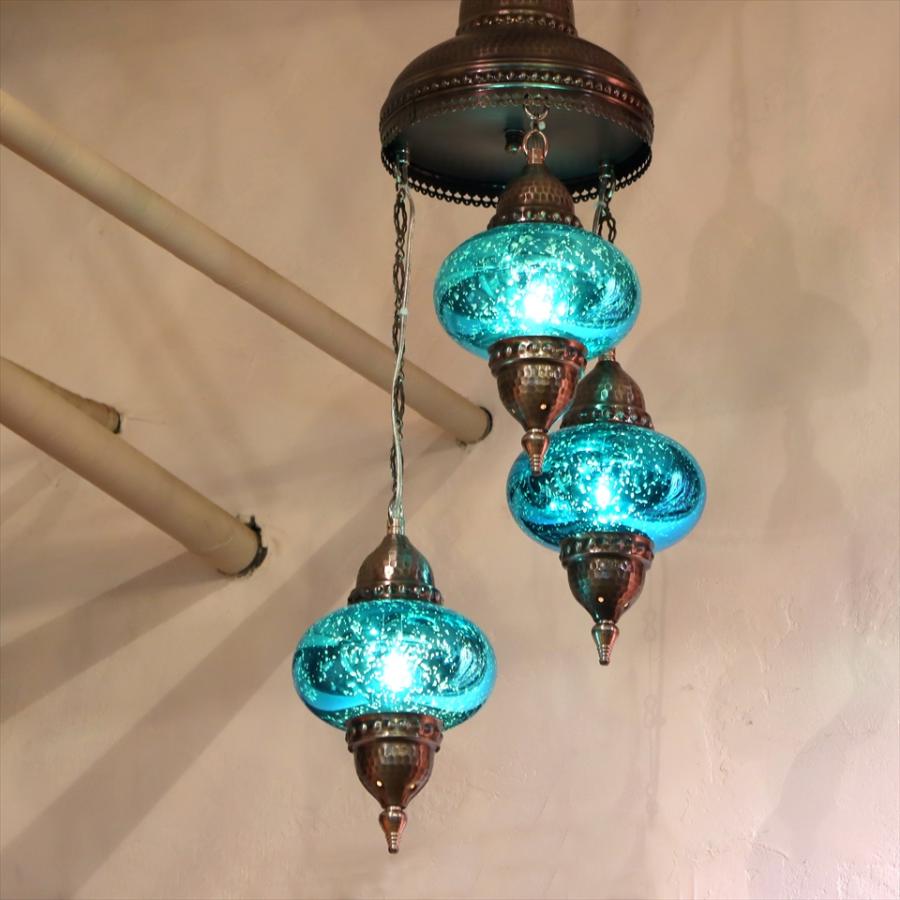 トルコランプ アンティークフィニッシュ 3灯シャンデリア螺旋/ガラス