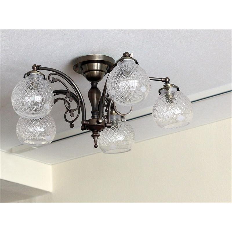 シーリングシャンデリア アンティーク調 ガラスシェード ブロンズ パン