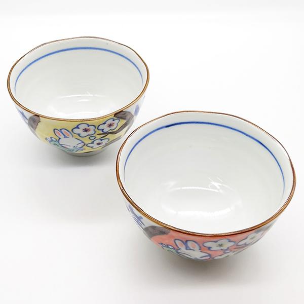 夕立窯 幸せうさぎ 飯碗 ペア 夫婦茶碗 うさぎ 日本製 陶器 焼き物 和