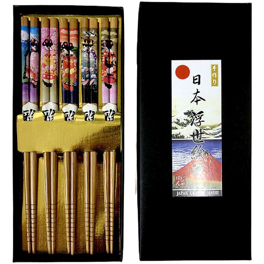 木製箸5膳セット 舞妓さん シリーズ 富士山 桜 竹箸 京都 舞子 京舞妓