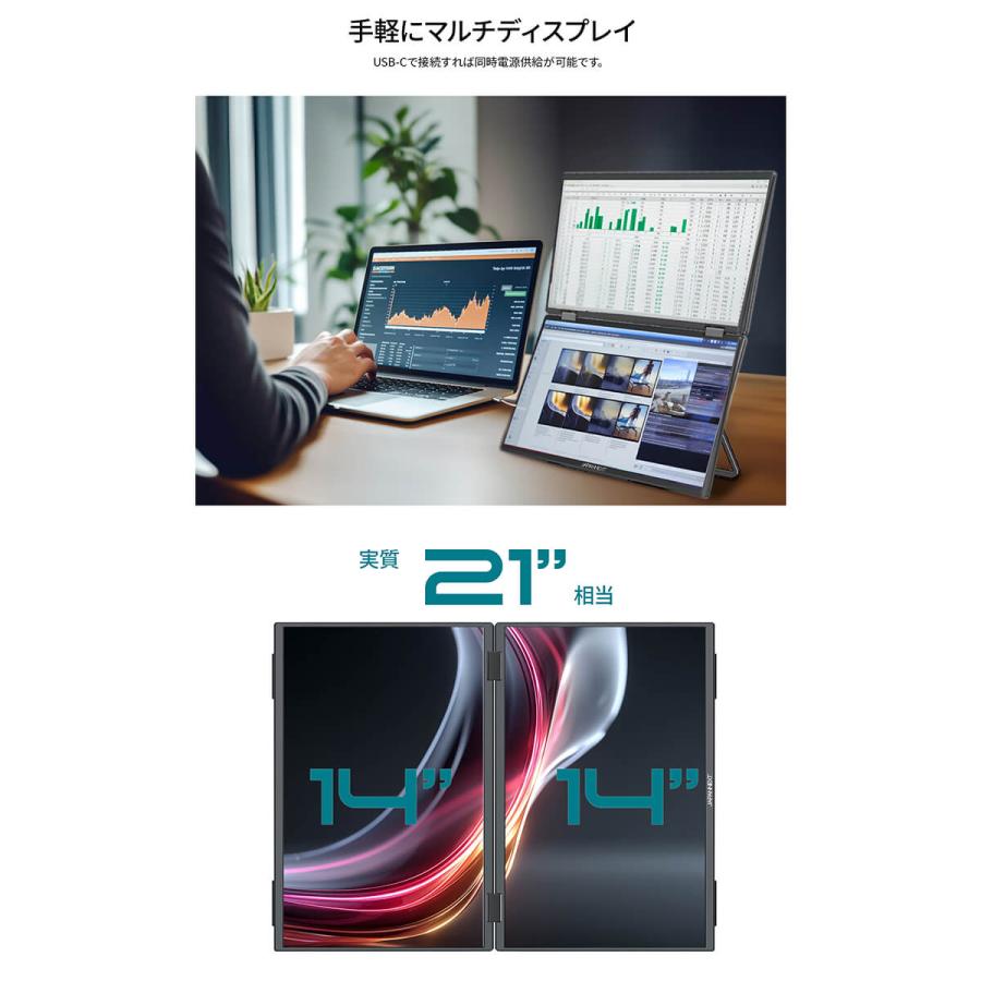 JAPANNEXT（ジャパンネクスト） JAPANNEXT 14インチ IPSパネルx2搭載