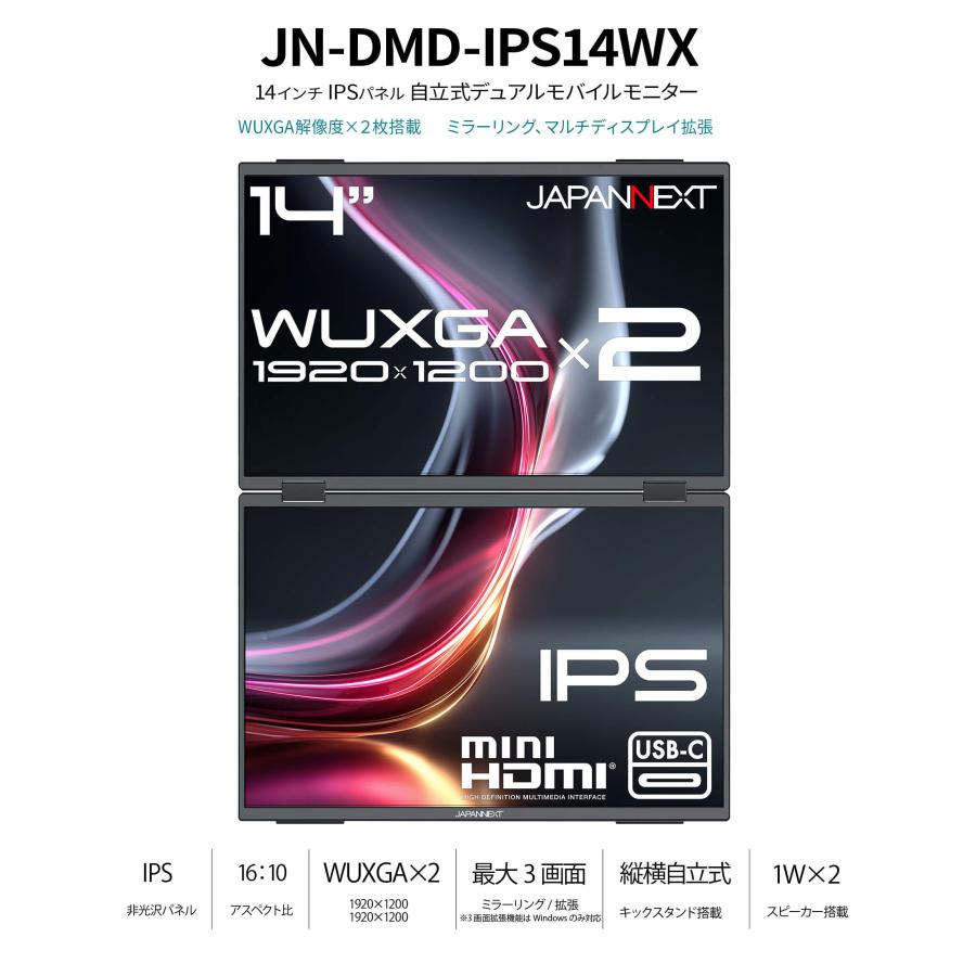 JAPANNEXT（ジャパンネクスト） JAPANNEXT 14インチ IPSパネルx2搭載