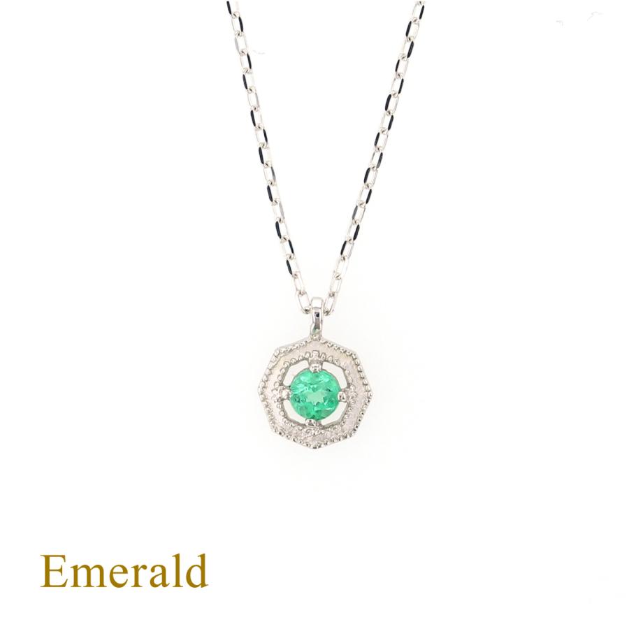 ジュエリーフィガロ ネックレス エメラルド K10 WG ホワイトゴールド