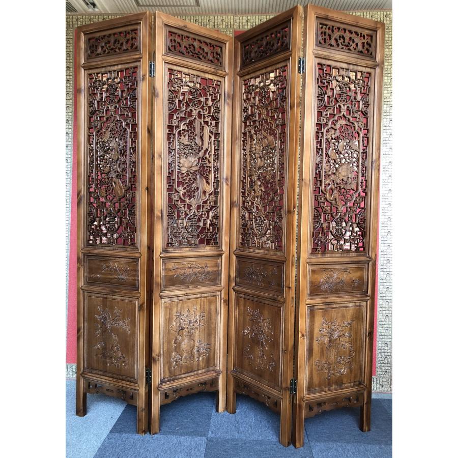 中華両面彫刻衝立 T202 4枚セット 450×2080 : 実験工房 - 通販 - Yahoo