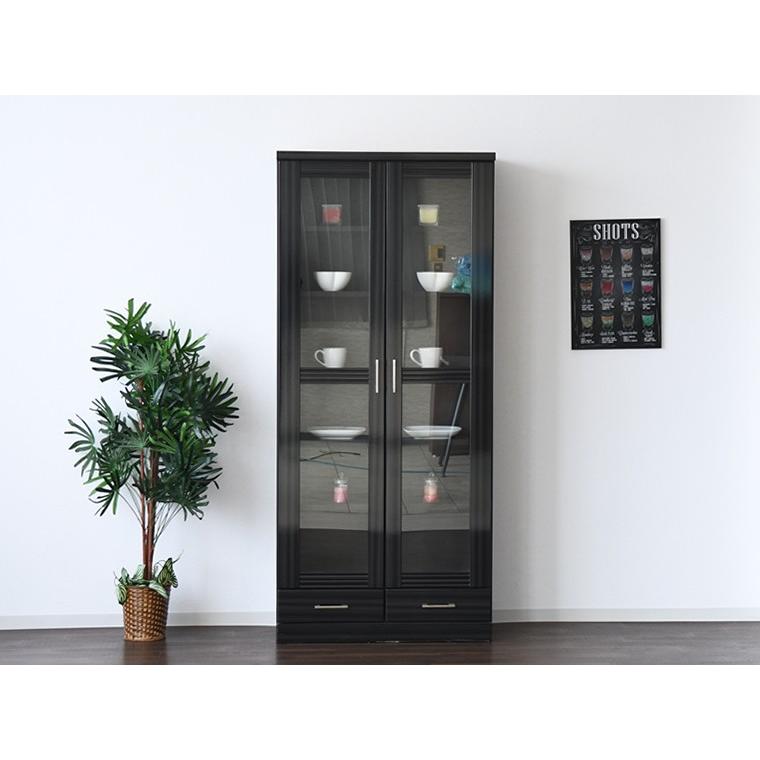 送料無料 国産 引出し 扉付き 本棚 幅80 高さ180 完成品 高級本棚