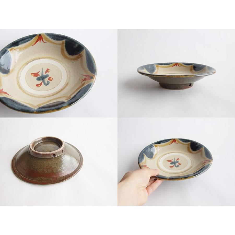 やちむん 民藝 読谷山焼 北窯 松田米司 8寸皿 中皿 赤絵2 : おまめ