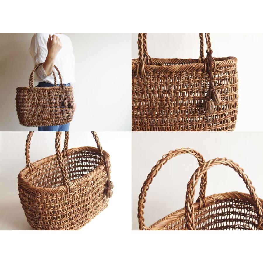 岩手県 あけび蔓細工 あけびかご 手提げかご こだし編み グニ手 W31-2