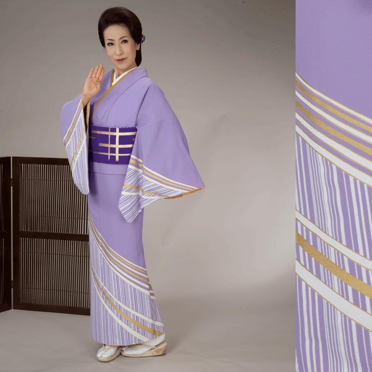 踊り 着物 付下げ 洗える 附下 藤 紫地 白縞 絵羽 胴抜き 仕立上がり