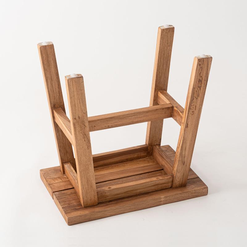 スツール 椅子 観葉植物 チーク材 無垢材 玄関 四角 ハンドメイド 木