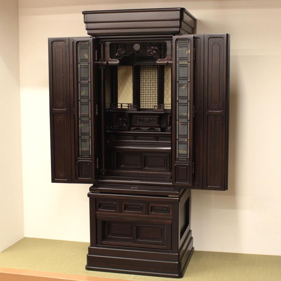 国産仏壇 長州18号 本黒檀 縞黒檀 仏具付き 幅62cm 高さ158cm 送料無料