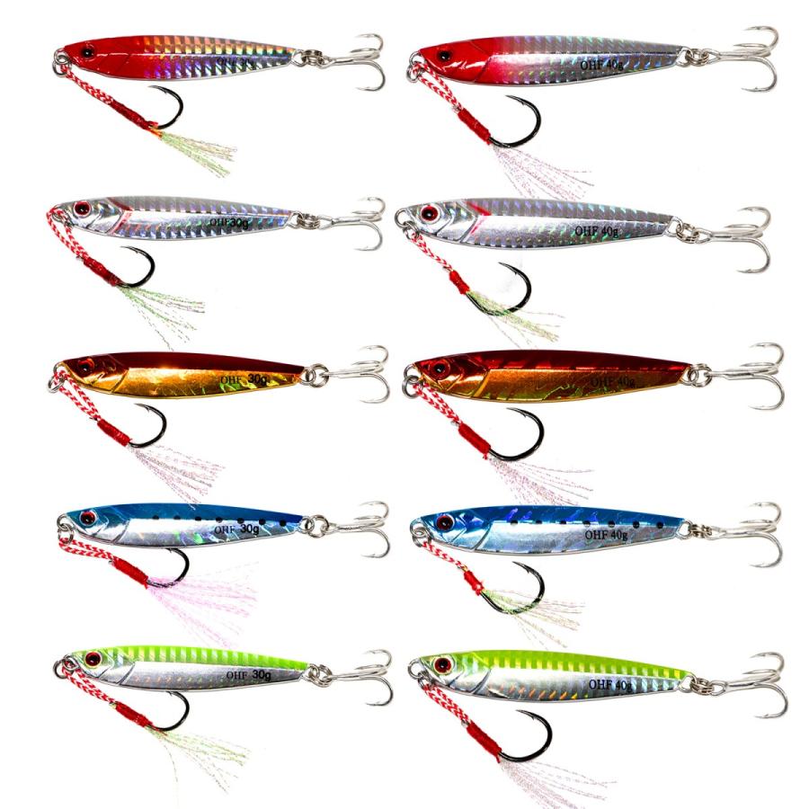 メタルジグ 30g 5個 40g5個 計10個セット アシストフック付き : OHF