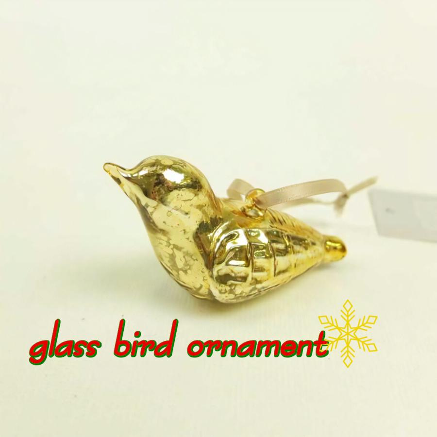 オーナメント クリスマス 北欧 鳥 おしゃれ ゴールド ガラス ツリー