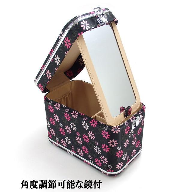 メイクボックス 鏡付き 花柄 ミラー 鏡可動式 メイク収納 化粧 大容量