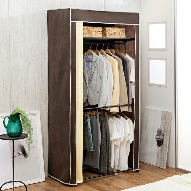 ハンガーラック カバー付き 幅90cm クローゼット ワードローブ 洋服