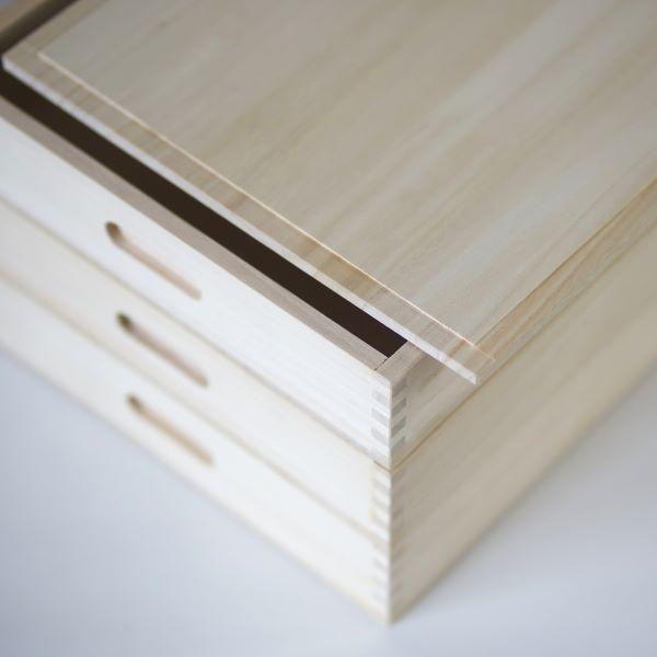 総桐 ふた付き もち箱 3段組 木製 桐製 餅箱 フードコンテナー お菓子