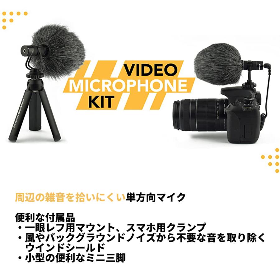 PowerDeWise ビデオマイクキット 高性能 コンデンサーマイク 黒 風防