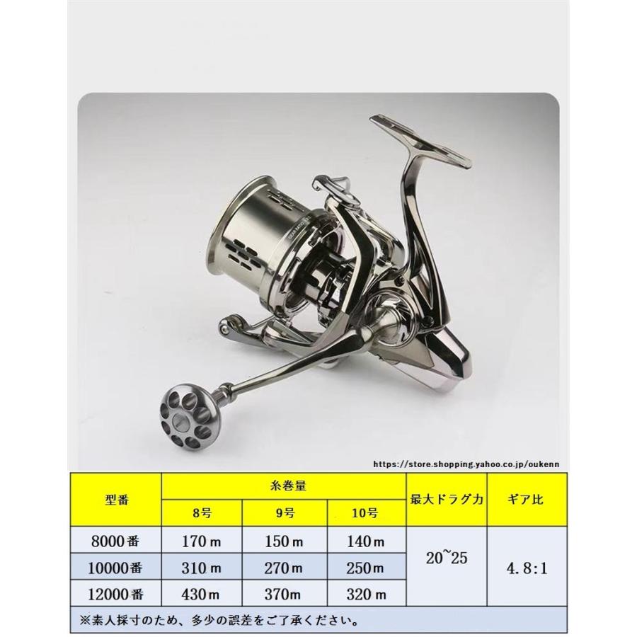 HANLAND スピニングリール 8000-12000 遠投型 最大ドラグ力25kg 高強度